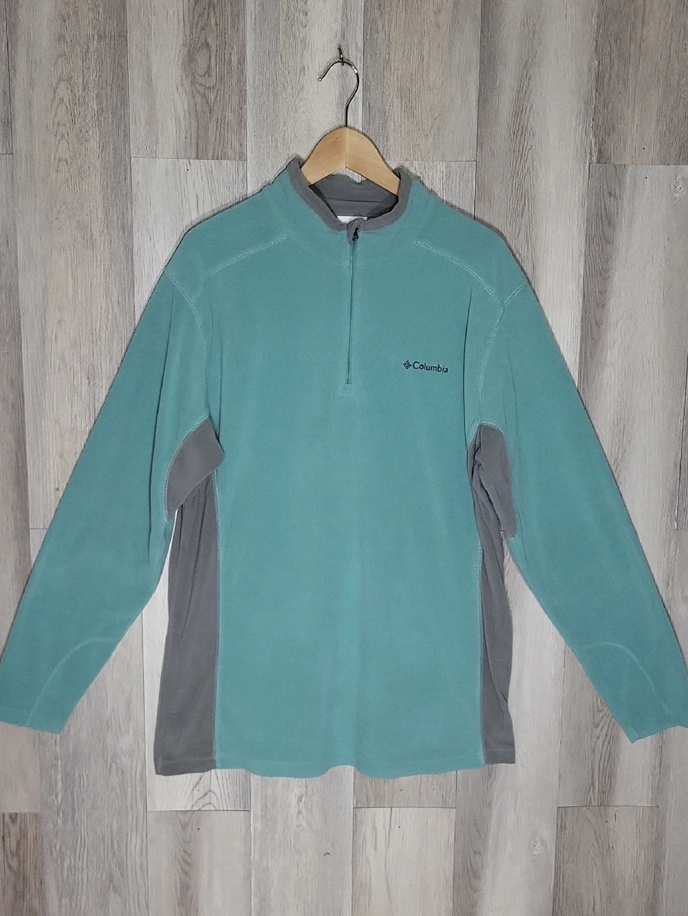 Columbia Pine Ridge Quarter‎ Zip Pullover Mens XK Teal Gray Fleece Lightweight